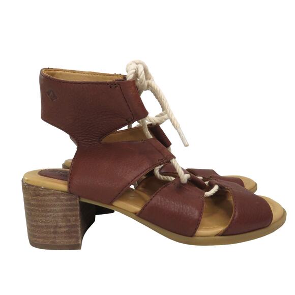 Sperry Top Sider Vivienne Lia Leather Sandals Lace Up Block Heel Size 7 - Picture 2 of 9